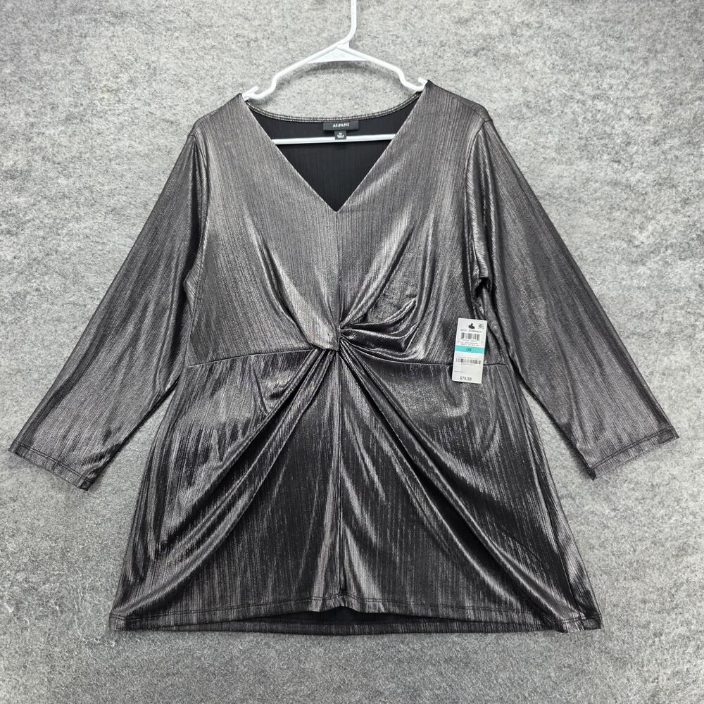 Alfani Shirt Womens 0X Gray Trapeze & Swing V-Neck Cocktail Formal
